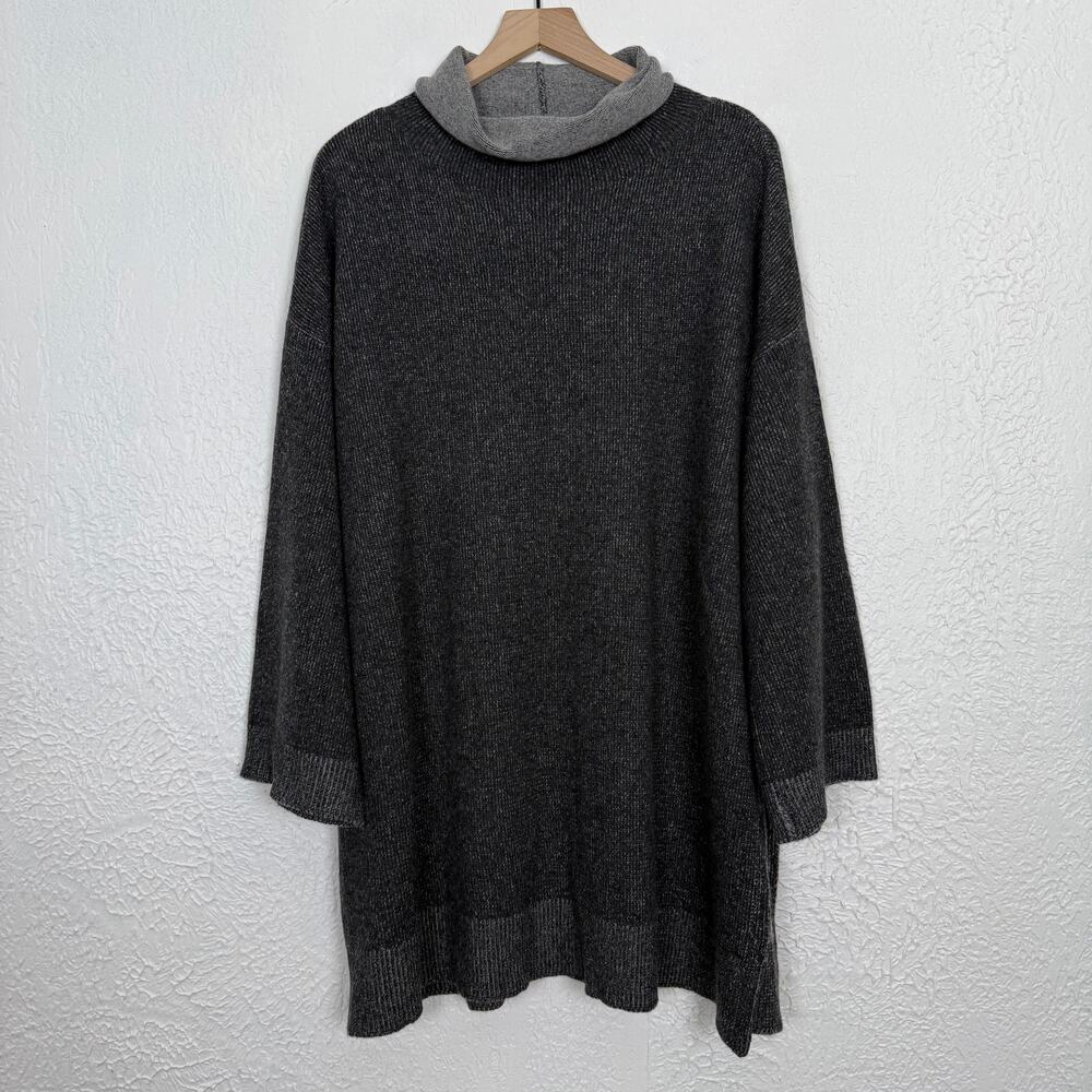 Eileen Fisher Cashmere Wool Turtleneck Tunic Sweater Side Slit Size XL